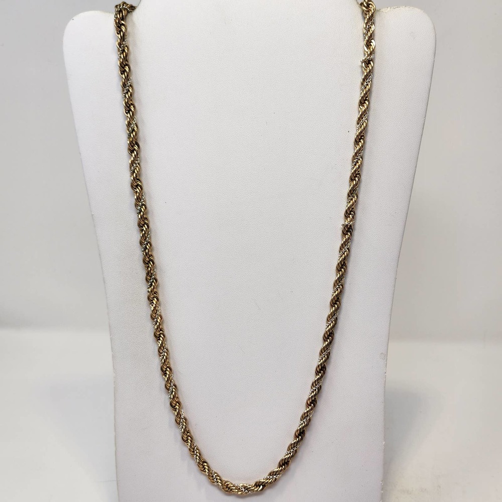 Monet Twisted Rope Chain Long Necklace Vintage Gold Silver Tone Mixed Metal